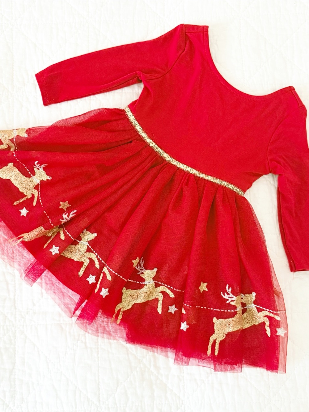 2T Zunie Kids Red Tulle Reindeer Dress with Gold Accents